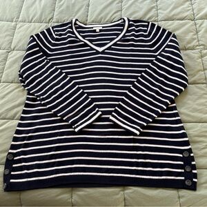 Talbots Navy and White Striped Knit Top XL